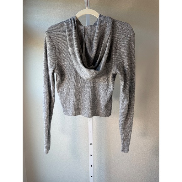 Frankee Skylarr Ribbed Knit Hoodie Cropped Long Sleeve Gray XL - Picture 4 of 5